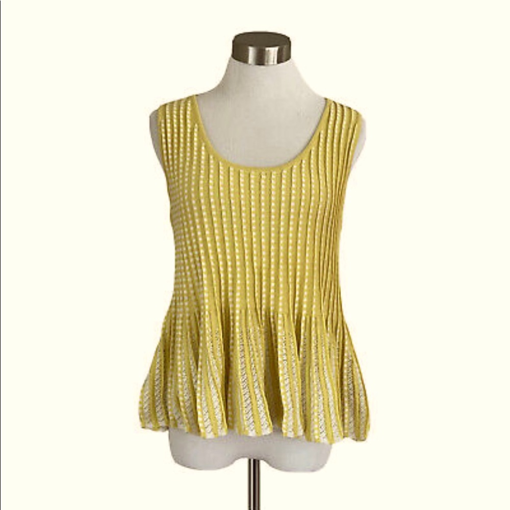 MINT CONDITION Anthropologie: Moth Ostinato Peplum Knit Top, Yellow White, Sz L